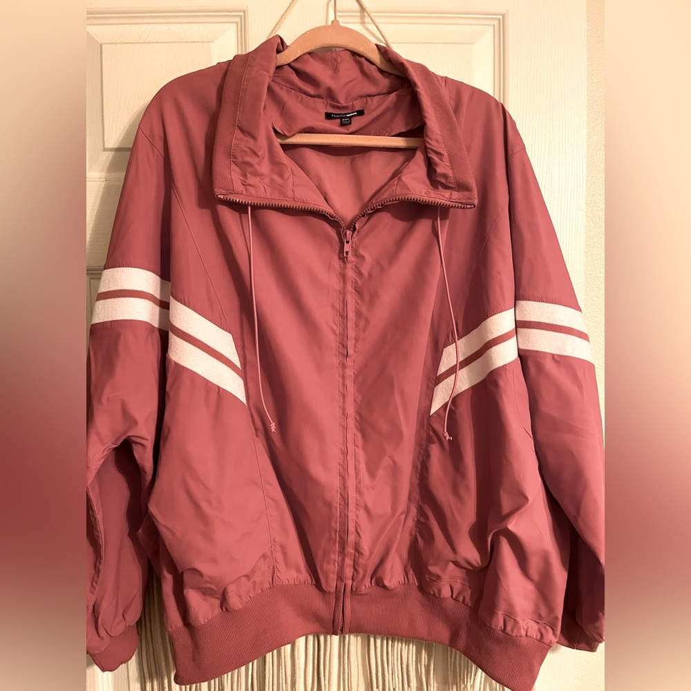Plus size Mauvish pink zip up windbreaker from Fashion Nova